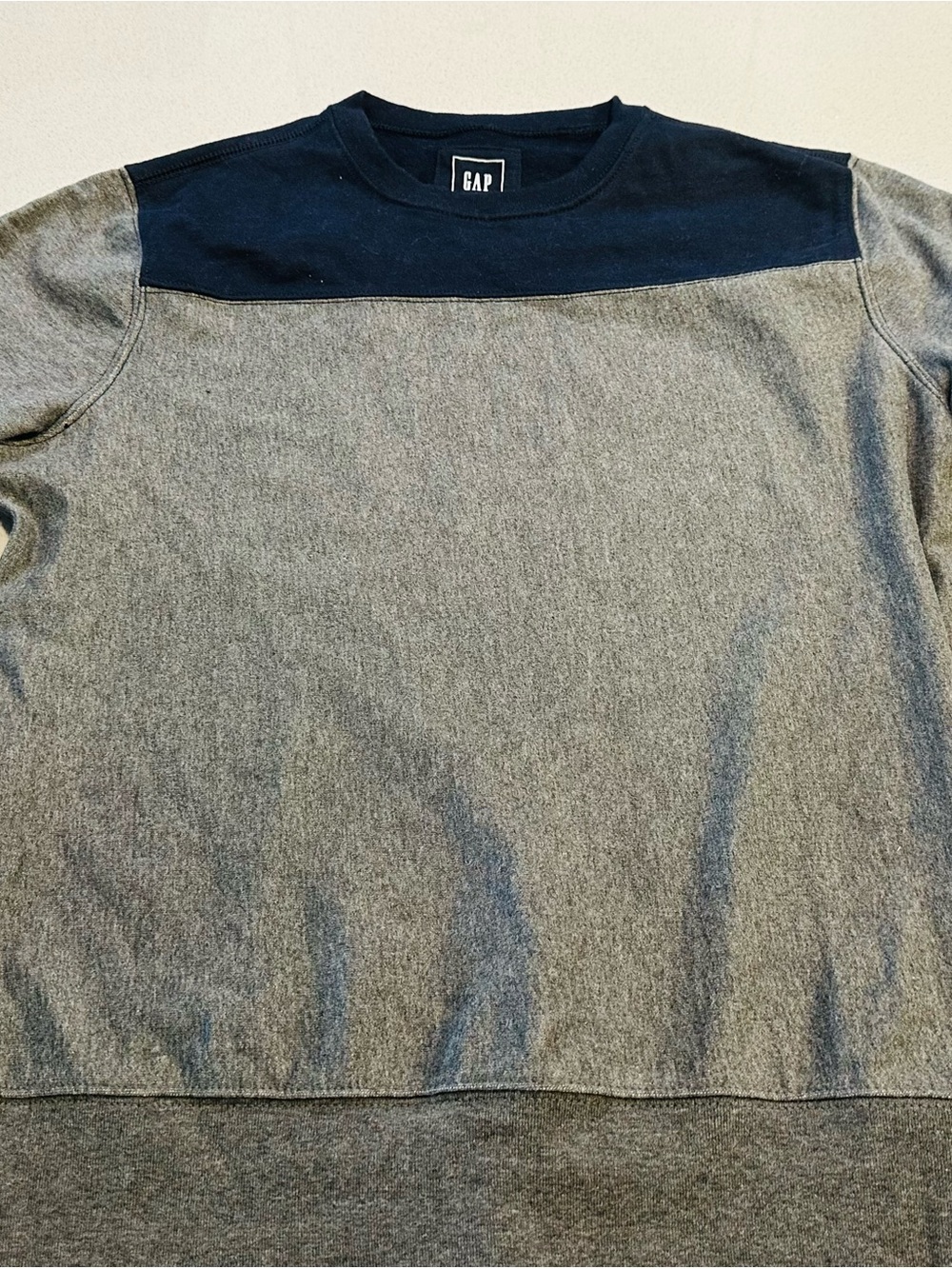 GAP Men’s Gray and Navy Crewneck Sweatshirt
